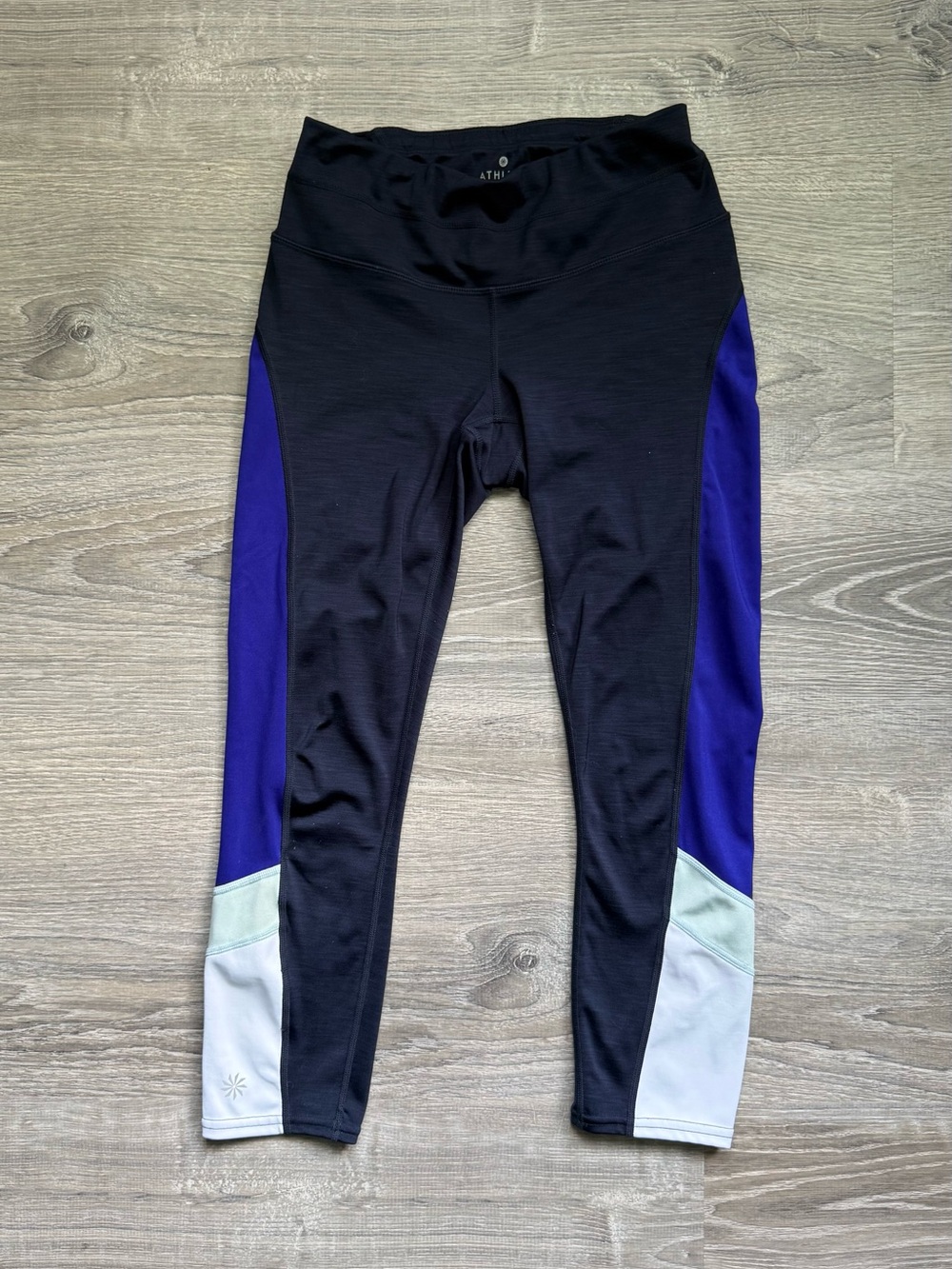 Athleta Women’s XS Navy/Royal Blue/White 7/8 Athletic Leggings Zipped Pocket